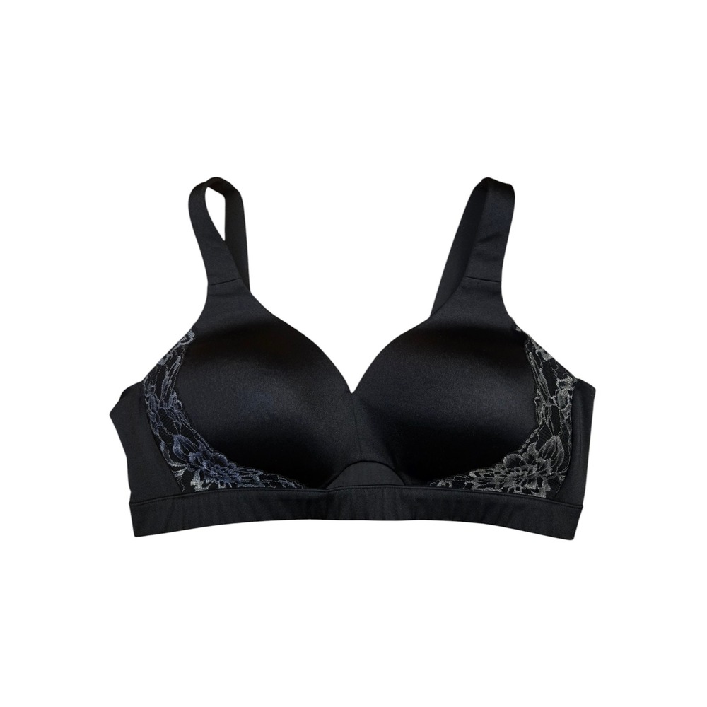 Cacique Lightly Lined Wireless Bra Black Gray Floral Lace 40D Full Coverage